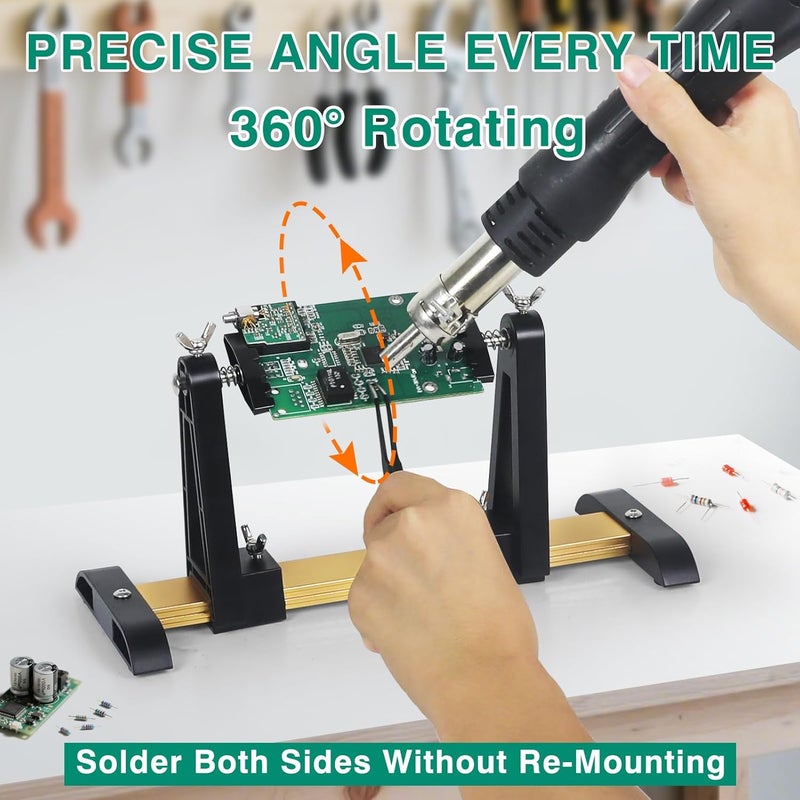 EOOKU Circuit Board Holder Helping Hands and Soldering Iron Stand for Soldering and Repair, Adjustable 360° Rotation, Potable, Space-Saving and Aluminum Base, Durable for Crafting, Electronics PCB - Image 2